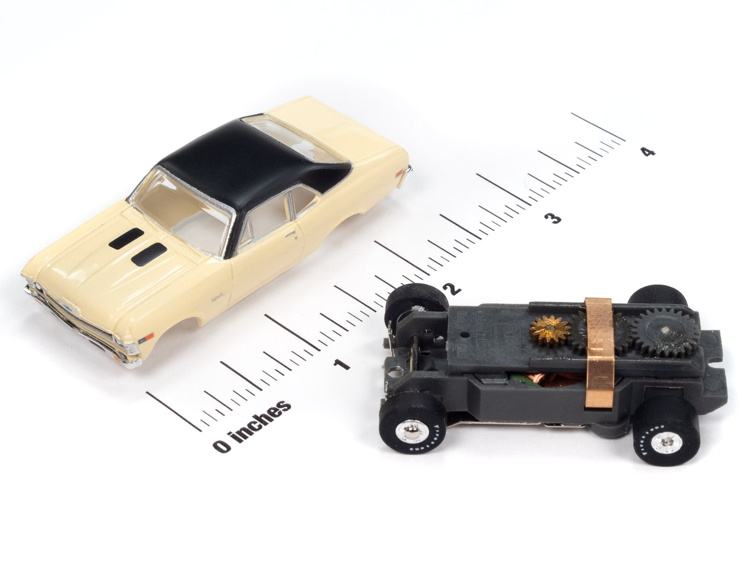 Auto World Thunderjet 1969 Chevy Nova (Cream) HO Scale Slot Car