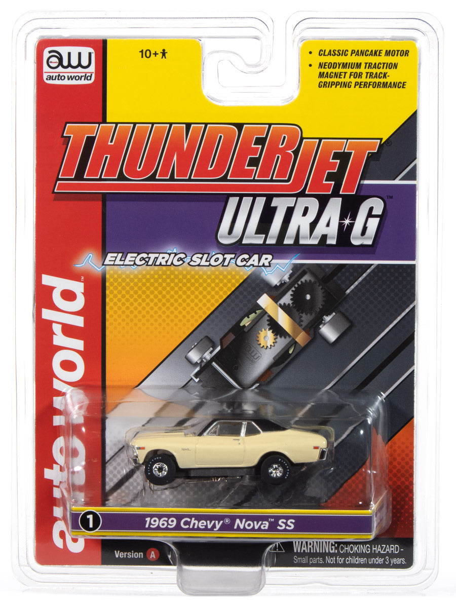 Auto World Thunderjet 1969 Chevy Nova (Cream) HO Scale Slot Car