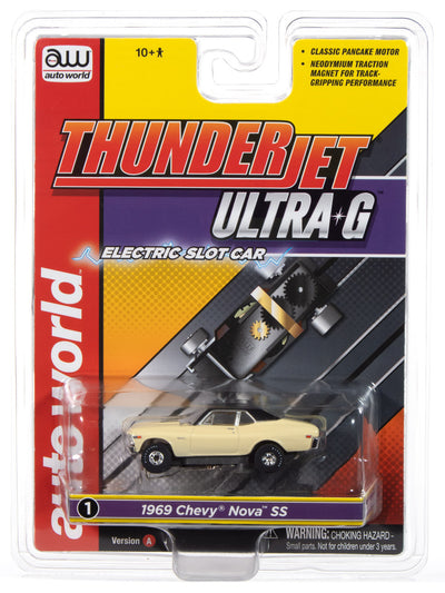 Auto World Thunderjet 1969 Chevy Nova (Cream) HO Scale Slot Car