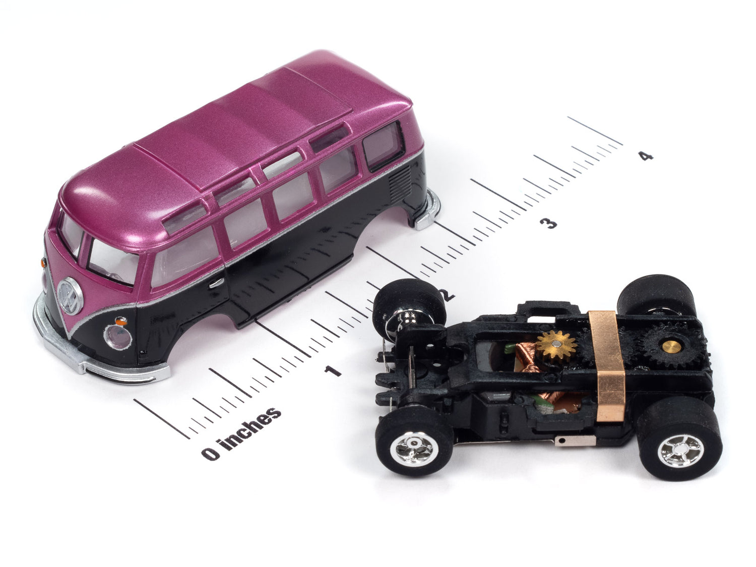 Auto World Xtraction 1965 VW Samba Bus (Black/Purple) HO Scale Slot Car