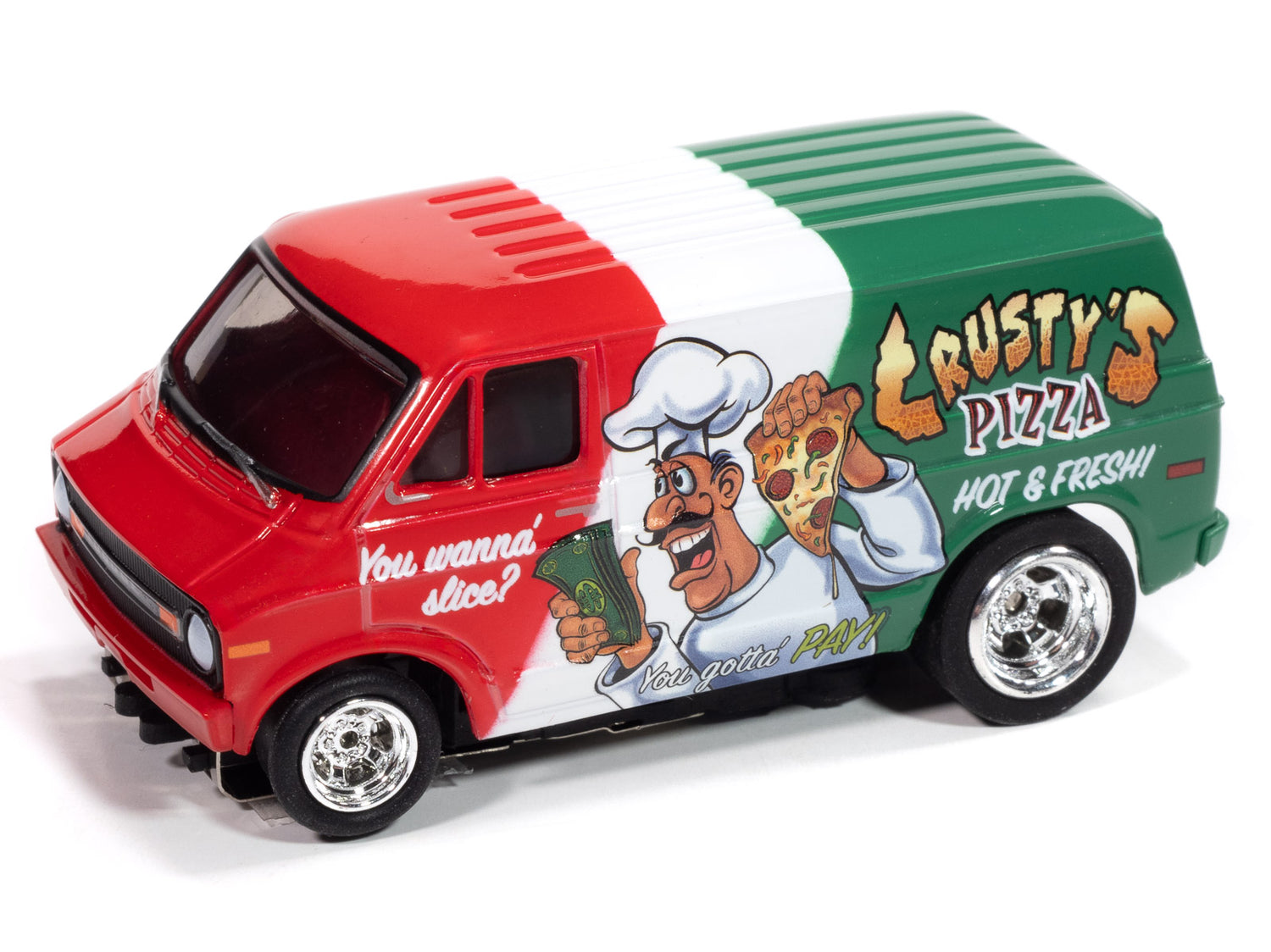 Auto World 4Gear 1973 Dodge Delivery Van (Red, White & Green) HO Scale Slot Car
