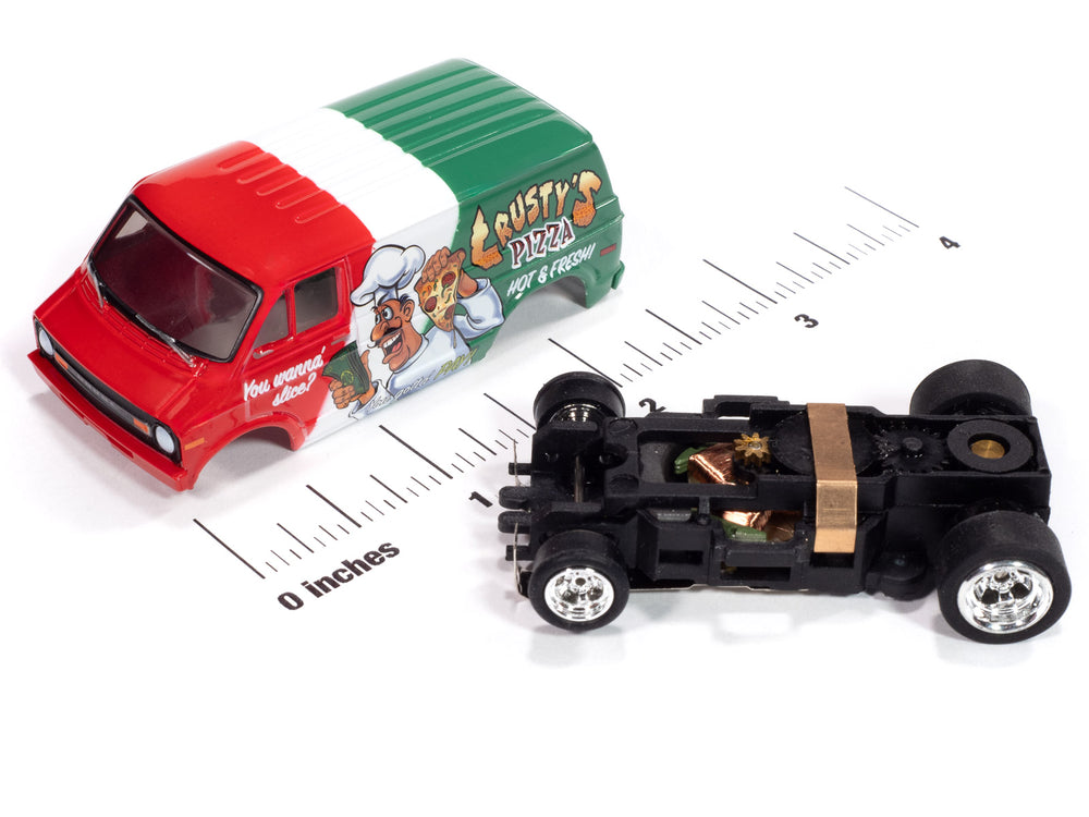 Auto World 4Gear 1973 Dodge Delivery Van (Red, White & Green) HO Scale Slot Car