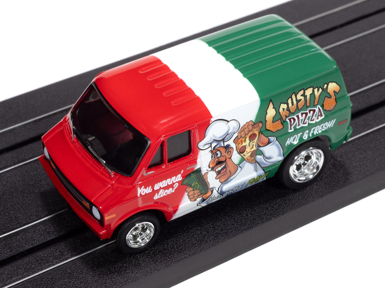 Auto World 4Gear 1973 Dodge Delivery Van (Red, White & Green) HO Scale Slot Car
