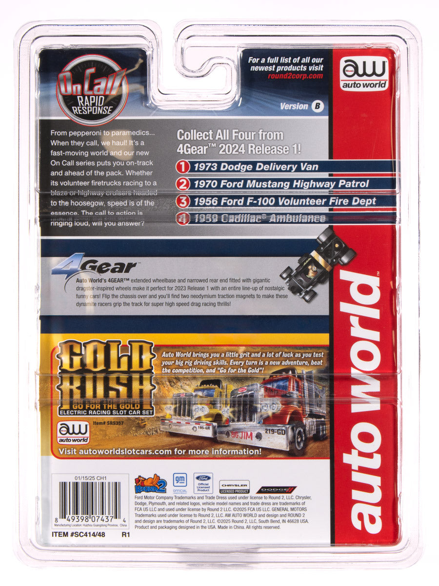 Auto World 4Gear 1956 Ford F100 Volunteer Fire Dept (Yellow w/ Blue Flames) HO Scale Slot Car