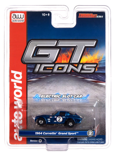 Auto World Thunderjet 1964 Corvette Grand Sport (Blue & White) HO Scale Slot Car