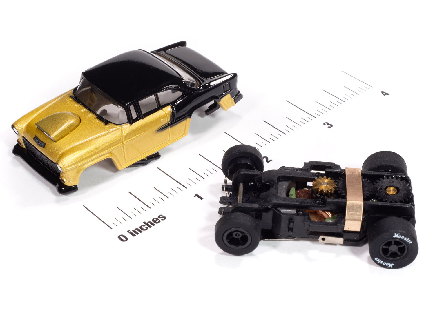 "PRE-ORDER" Auto World Xtraction 1955 Chevrolet Bel Air (Metallic Gold & Black) HO Scale Slot Car (DUE AUGUST 2025)