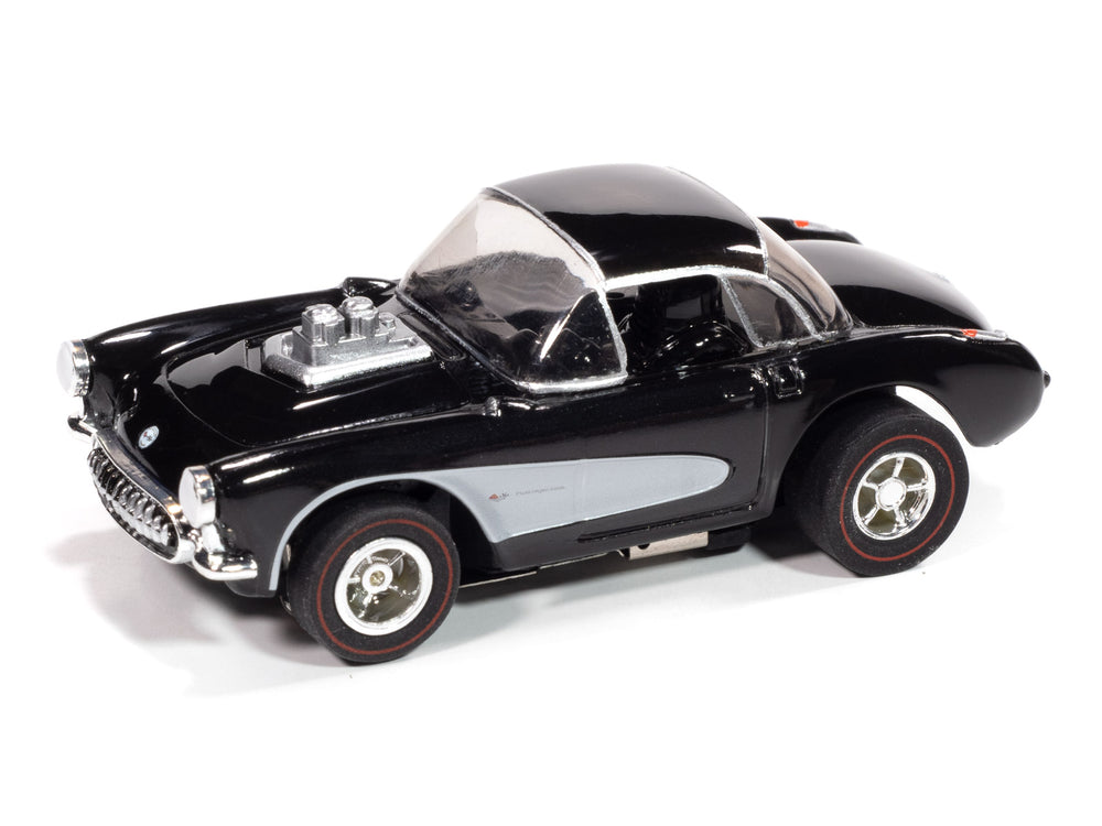 "PRE-ORDER" Auto World Xtraction 1957 Chevy Corvette Convertible (Black & White) HO Scale Slot Car (DUE AUGUST 2025)