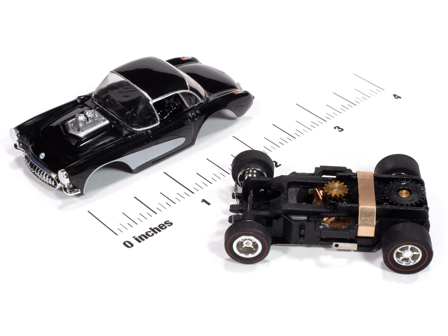 "PRE-ORDER" Auto World Xtraction 1957 Chevy Corvette Convertible (Black & White) HO Scale Slot Car (DUE AUGUST 2025)