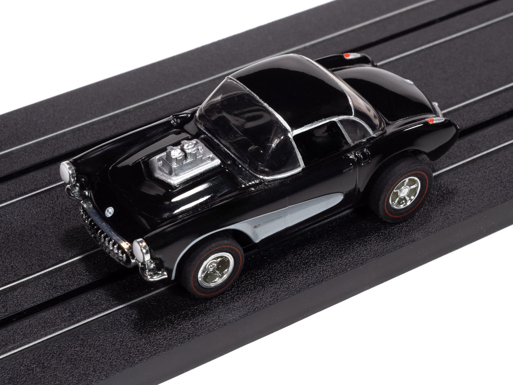 "PRE-ORDER" Auto World Xtraction 1957 Chevy Corvette Convertible (Black & White) HO Scale Slot Car (DUE AUGUST 2025)