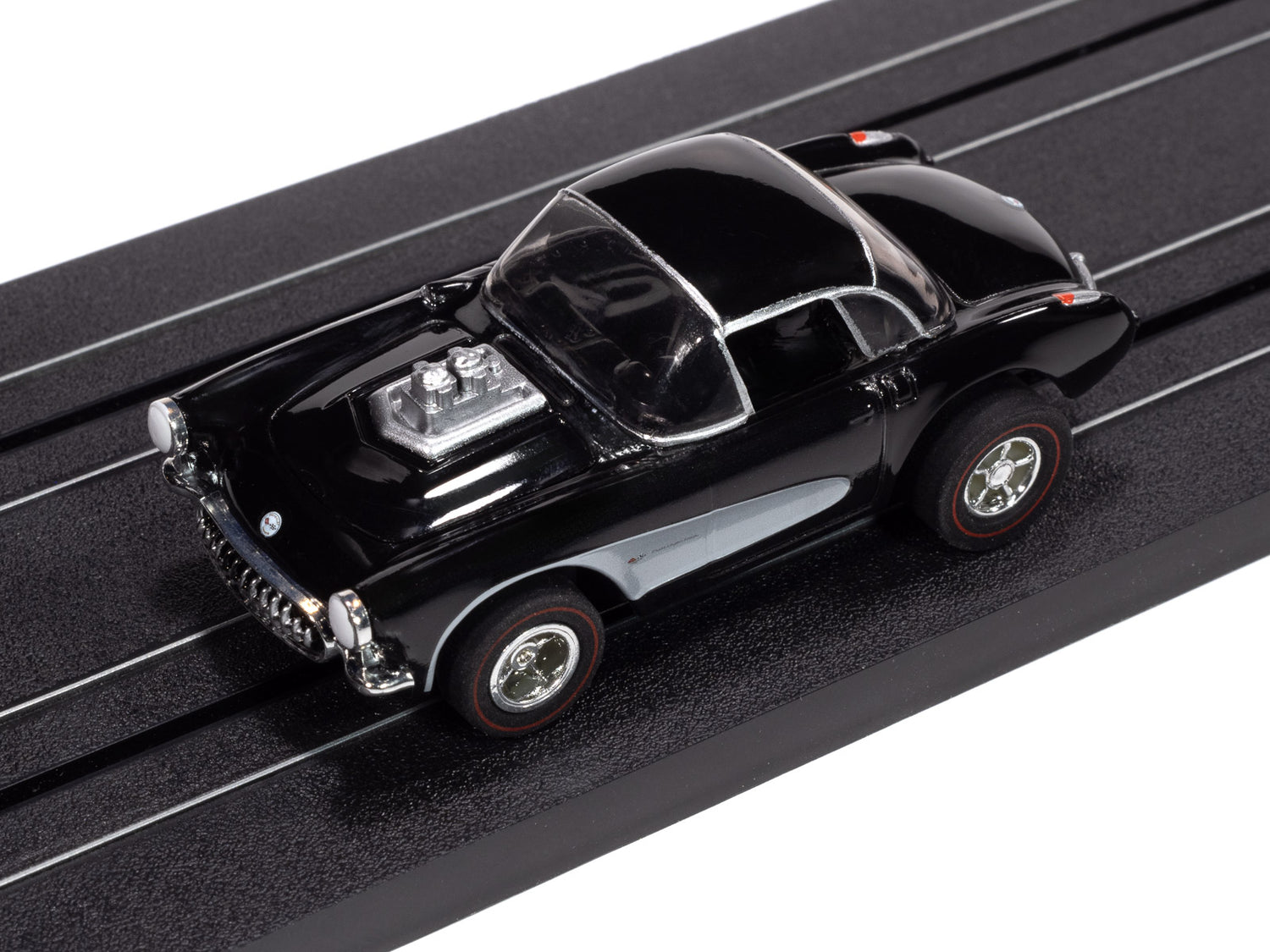 "PRE-ORDER" Auto World Xtraction 1957 Chevy Corvette Convertible (Black & White) HO Scale Slot Car (DUE AUGUST 2025)