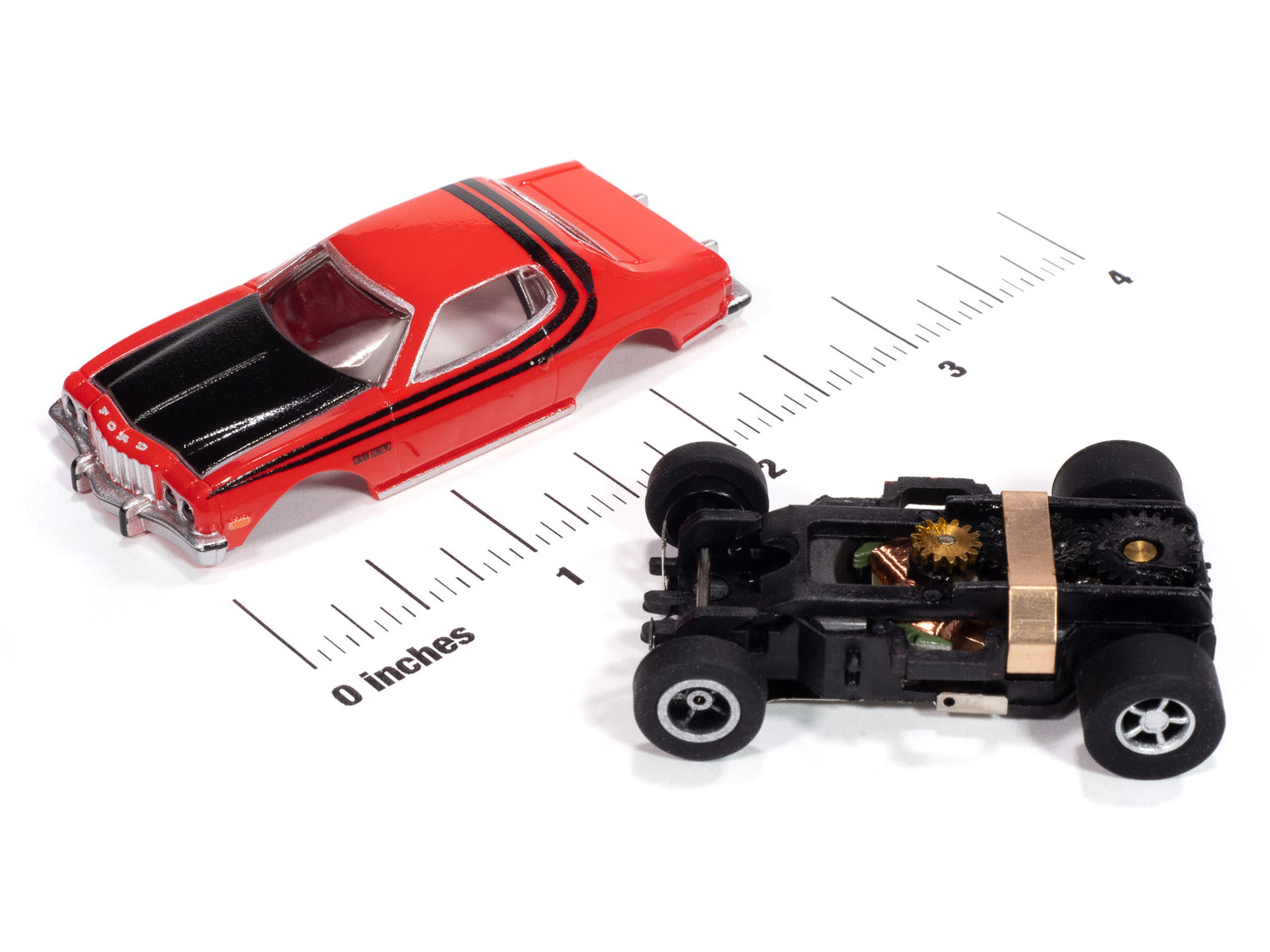 "PRE-ORDER" Auto World Xtraction 1976 Ford Torino Gloss (Red & Black Stripes) HO Scale Slot Car (DUE AUGUST 2025)