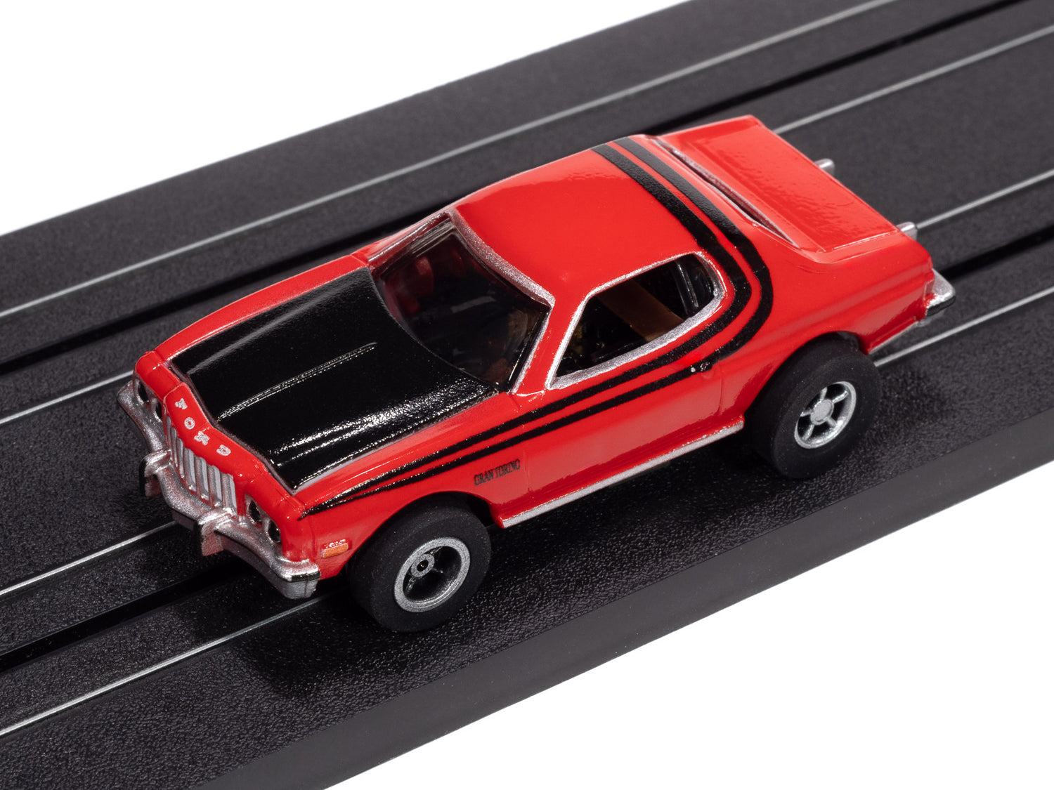 "PRE-ORDER" Auto World Xtraction 1976 Ford Torino Gloss (Red & Black Stripes) HO Scale Slot Car (DUE AUGUST 2025)