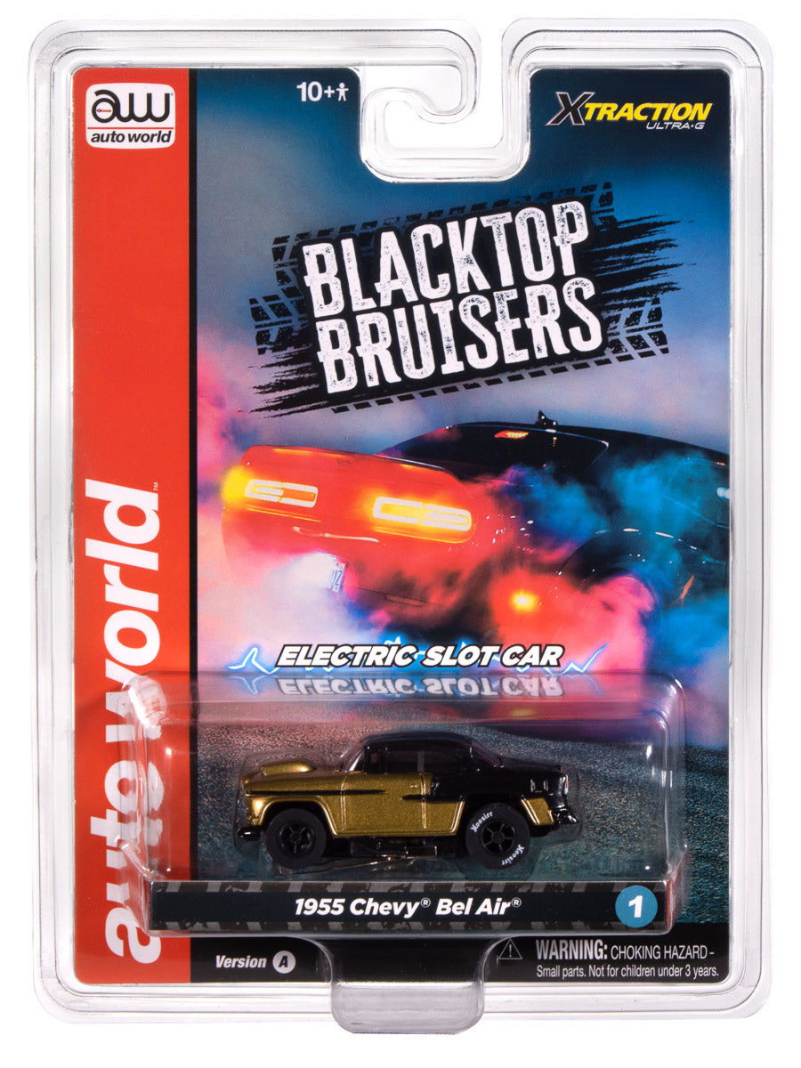 "PRE-ORDER" Auto World Xtraction 1955 Chevrolet Bel Air (Metallic Gold & Black) HO Scale Slot Car (DUE AUGUST 2025)