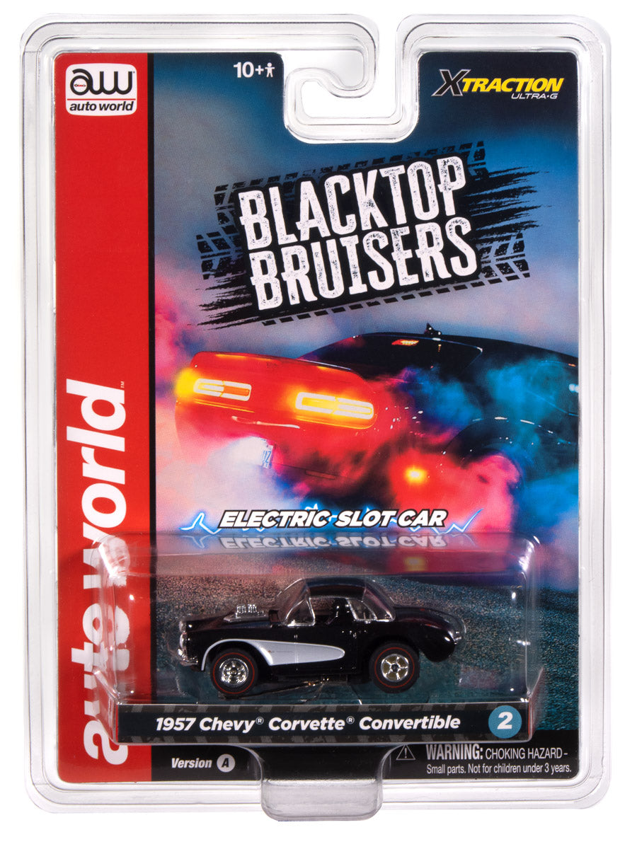 "PRE-ORDER" Auto World Xtraction 1957 Chevy Corvette Convertible (Black & White) HO Scale Slot Car (DUE AUGUST 2025)