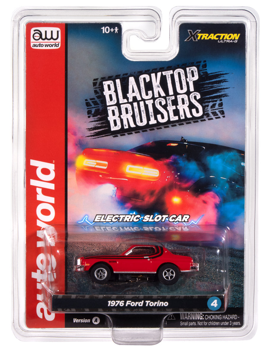 "PRE-ORDER" Auto World Xtraction 1976 Ford Torino Gloss (Red & Black Stripes) HO Scale Slot Car (DUE AUGUST 2025)