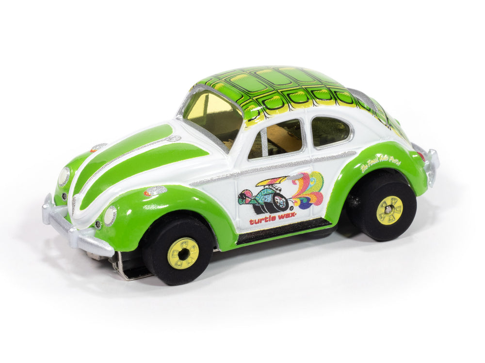 Auto World Thunderjet 1966 Volkswagen Beetle Turtle Wax (White & Green) HO Scale Slot Car