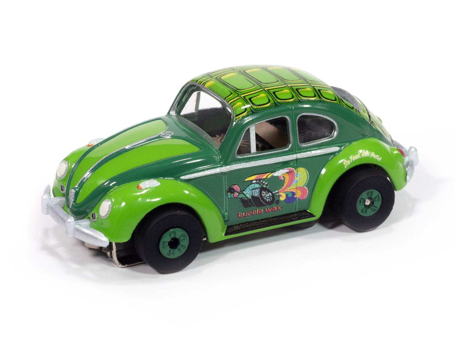 "PRE-ORDER" Auto World Thunderjet 1966 Volkswagen Beetle Turtle Wax (Two Tone Green) HO Scale Slot Car (DUE AUGUST 2025)