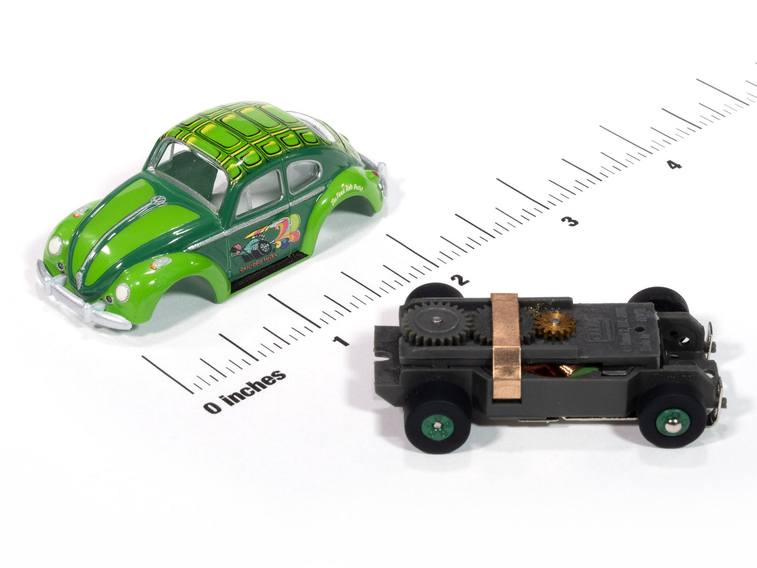 "PRE-ORDER" Auto World Thunderjet 1966 Volkswagen Beetle Turtle Wax (Two Tone Green) HO Scale Slot Car (DUE AUGUST 2025)