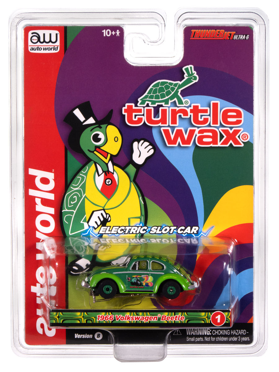 "PRE-ORDER" Auto World Thunderjet 1966 Volkswagen Beetle Turtle Wax (Two Tone Green) HO Scale Slot Car (DUE AUGUST 2025)