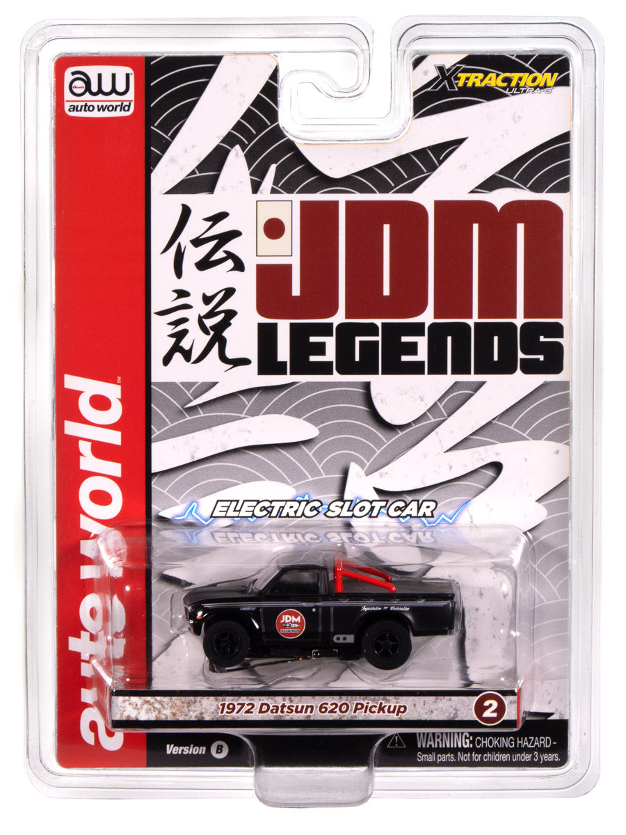 Auto World Xtraction 1972 Datsun 620 Pickup Truck JDM Legends (Black) HO Scale Slot Car