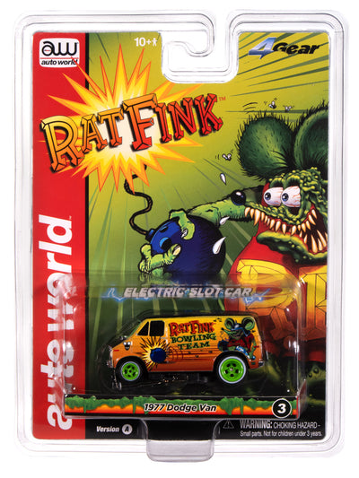 "PRE-ORDER" Auto World 4Gear 1977 Dodge Van Rat Fink Flat (Black & Yellow) HO Scale Slot Car (DUE AUGUST 2025)