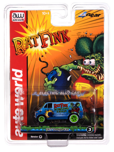 "PRE-ORDER" Auto World 4Gear 1977 Dodge Van Rat Fink Flat (Flat Black & Blue) HO Scale Slot Car (DUE AUGUST 2025)