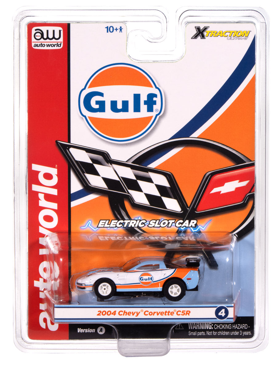 "PRE-ORDER" Auto World Xtraction 2004 Chevy Corvette C5R (Gulf White & Blue Gulf livery) HO Scale Slot Car (DUE AUGUST 2025)