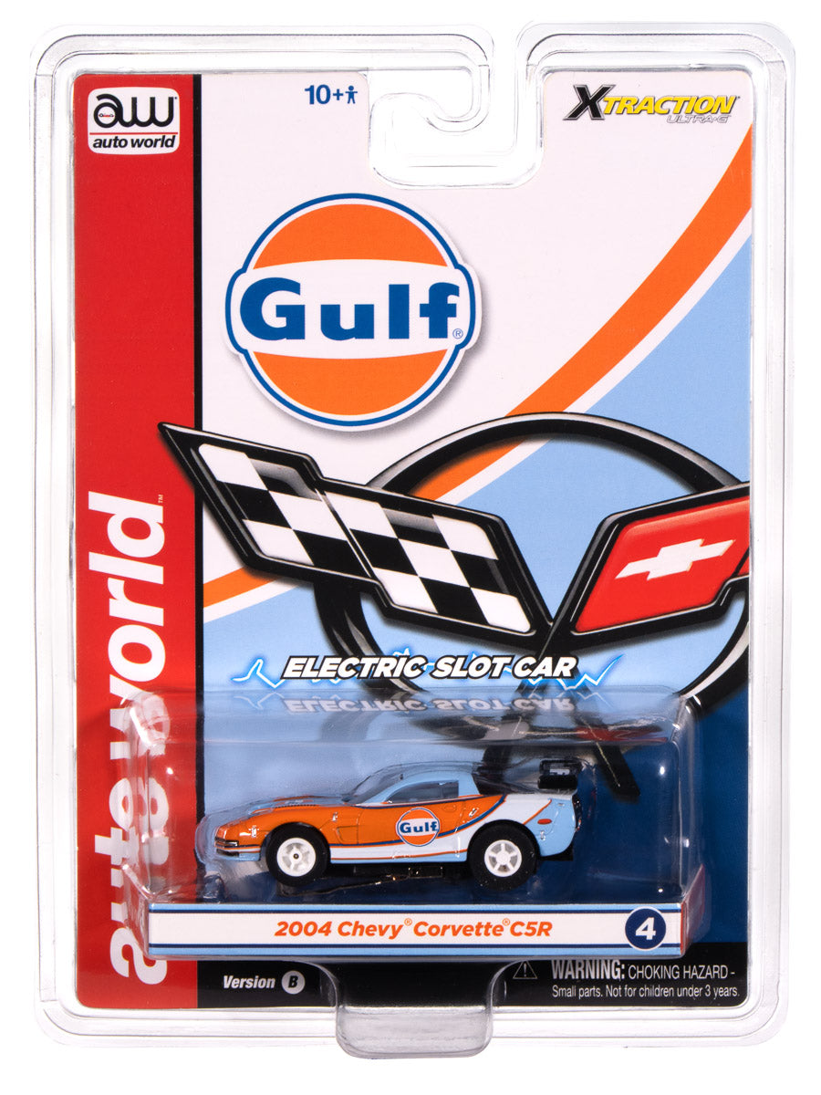 "PRE-ORDER" Auto World Xtraction 2004 Chevy Corvette C5R (Gulf Orange & Blue Gulf livery) HO Scale Slot Car (DUE AUGUST 2025)