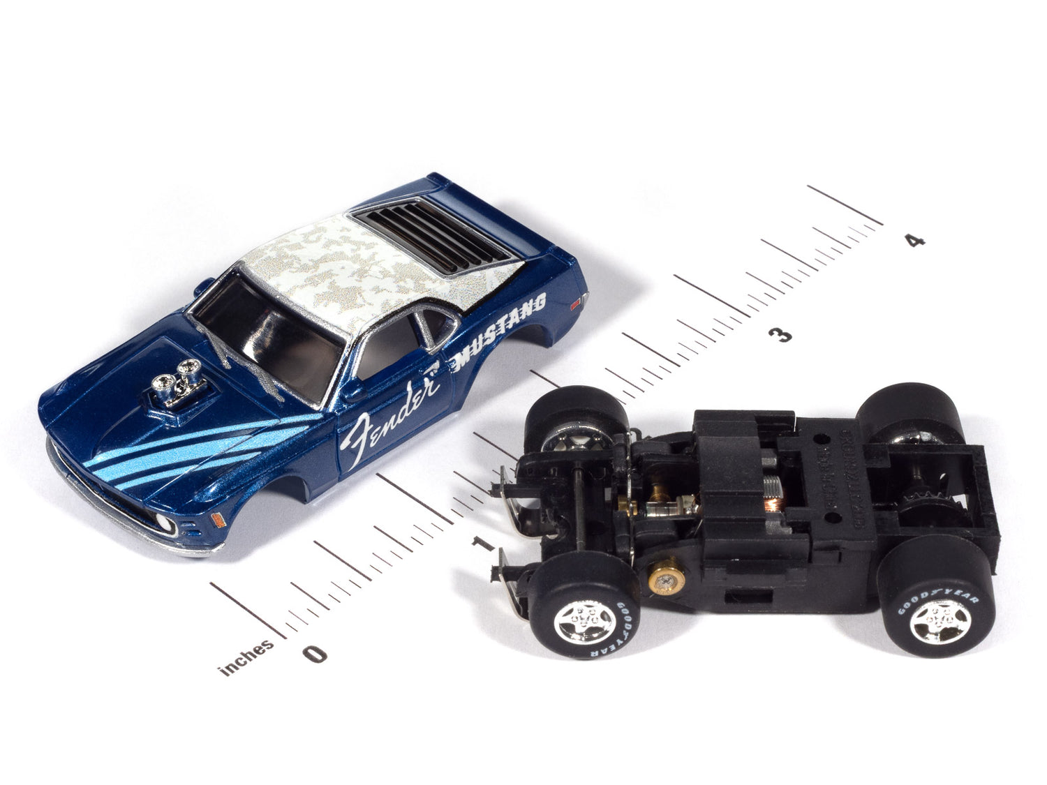 "PRE-ORDER" Auto World Super III 1970 BOSS Mustang Fender (Blue) HO Scale Slot Car (DUE FEBRUARY 2026)