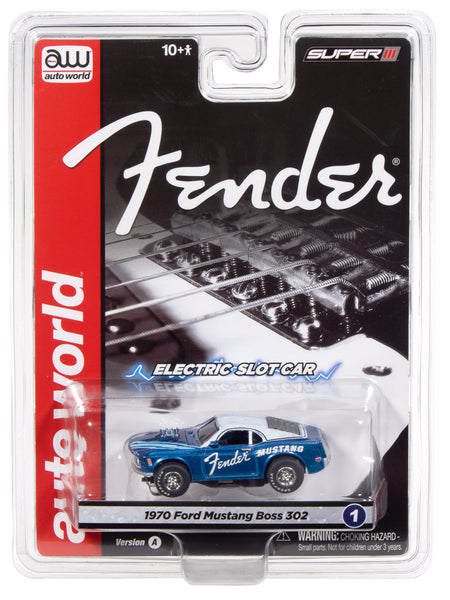 Auto World Super III 1970 BOSS Mustang Fender (Blue) HO Scale Slot