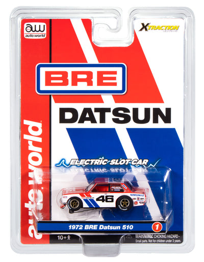 "PRE-ORDER" Auto World Xtraction 1972 BRE Datsun 510 #46 (Red, White & Blue) HO Scale Slot Car (DUE OCTOBER 2025)