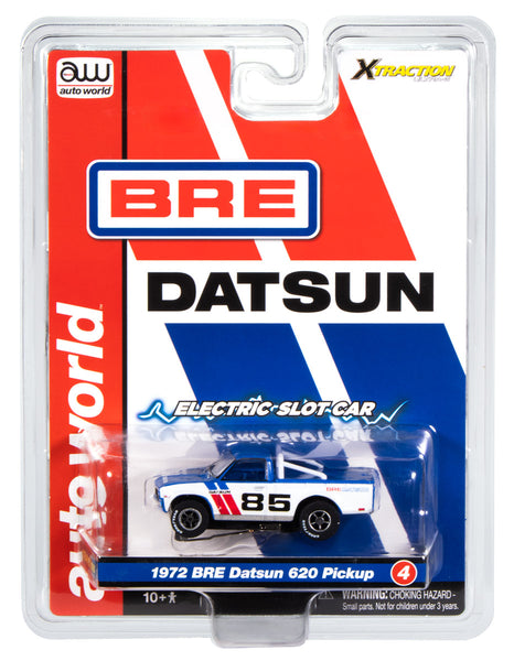 Auto World Xtraction 1972 BRE Datsun 620 Pickup (White & Blue) HO