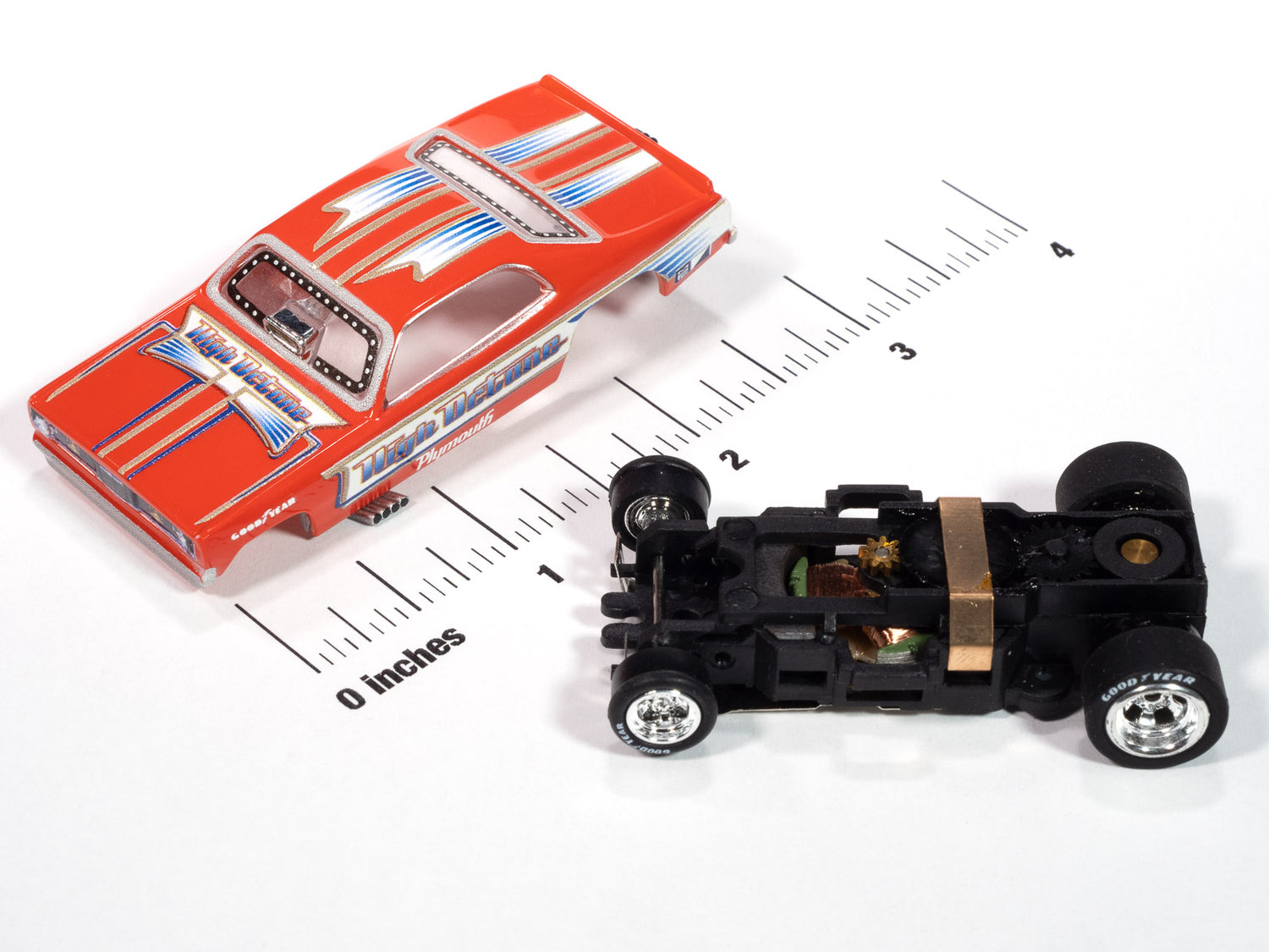 "PRE-ORDER" Auto World 4Gear 1972 Plymouth Duster High Octane FC (Orange, White & Gold) HO Scale Slot Car (DUE OCTOBER 2025)