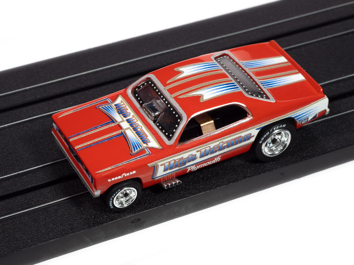 "PRE-ORDER" Auto World 4Gear 1972 Plymouth Duster High Octane FC (Orange, White & Gold) HO Scale Slot Car (DUE OCTOBER 2025)