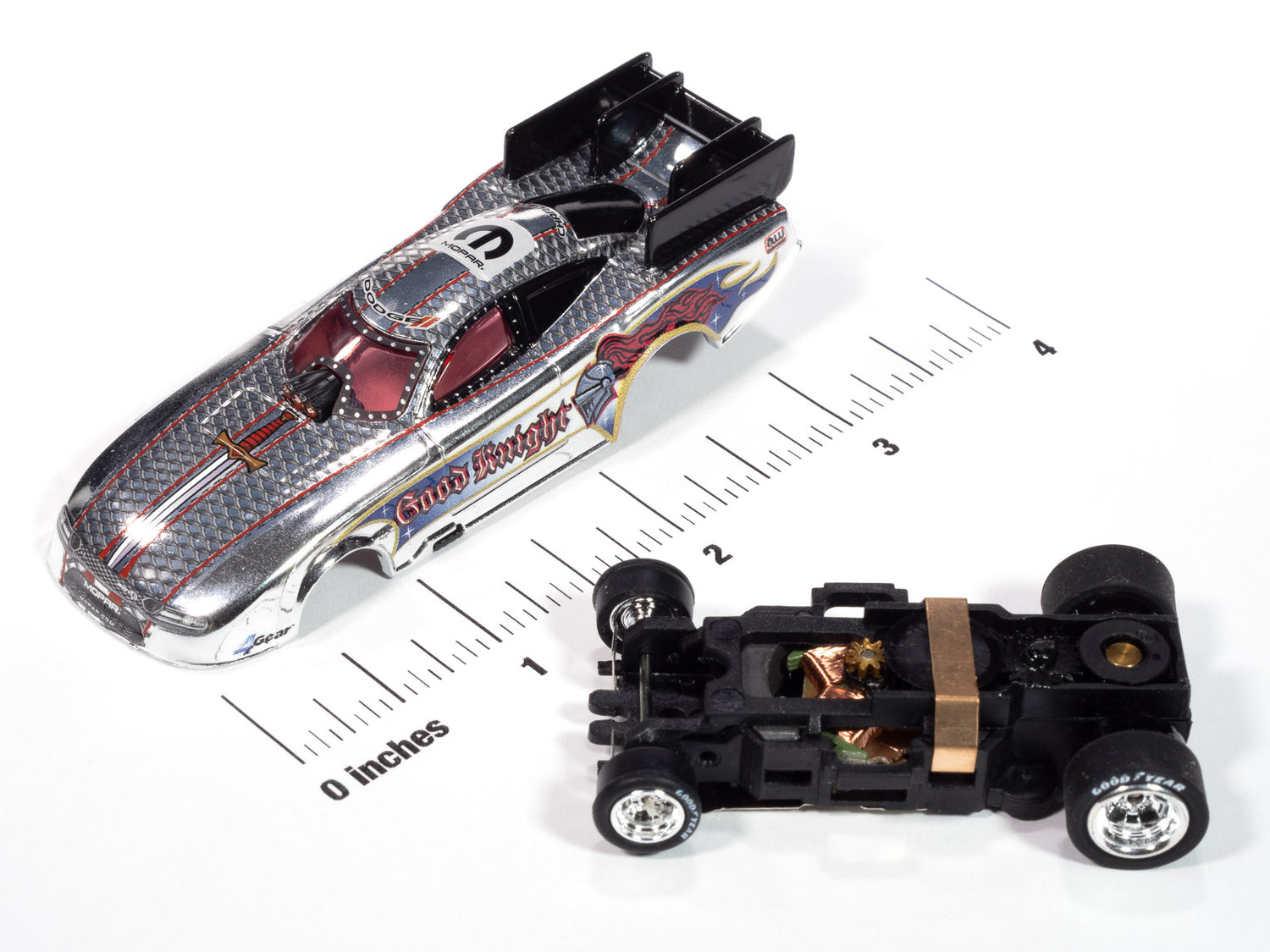 "PRE-ORDER" Auto World 4Gear 2022 Dodge Charger Good Knight FC (Silver Chm, Black, White, Blue & Red) HO Scale Slot Car (DUE OCTOBER 2025)