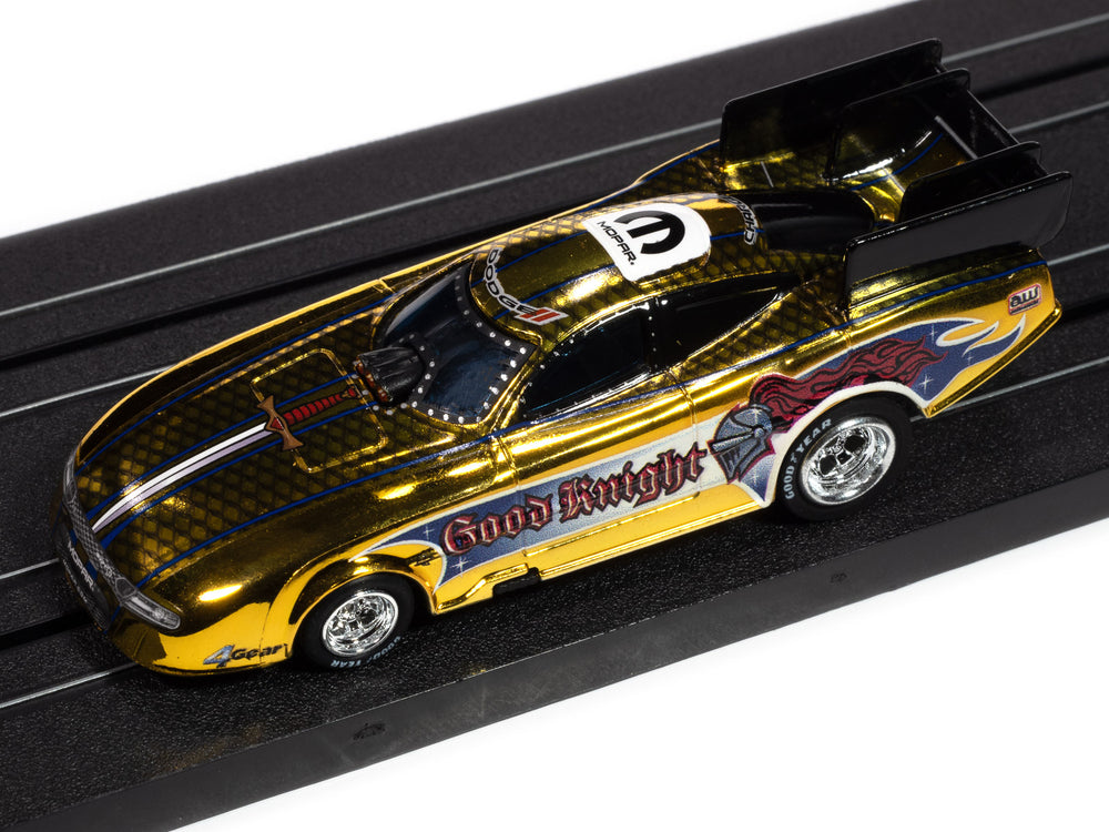 "PRE-ORDER" Auto World 4Gear 2022 Dodge Charger Good Knight FC (Gold Chrome, Black, Blue & Red) HO Scale Slot Car (DUE OCTOBER 2025)