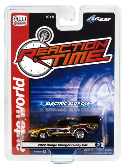 "PRE-ORDER" Auto World 4Gear 2022 Dodge Charger Good Knight FC (Gold Chrome, Black, Blue & Red) HO Scale Slot Car (DUE OCTOBER 2025)
