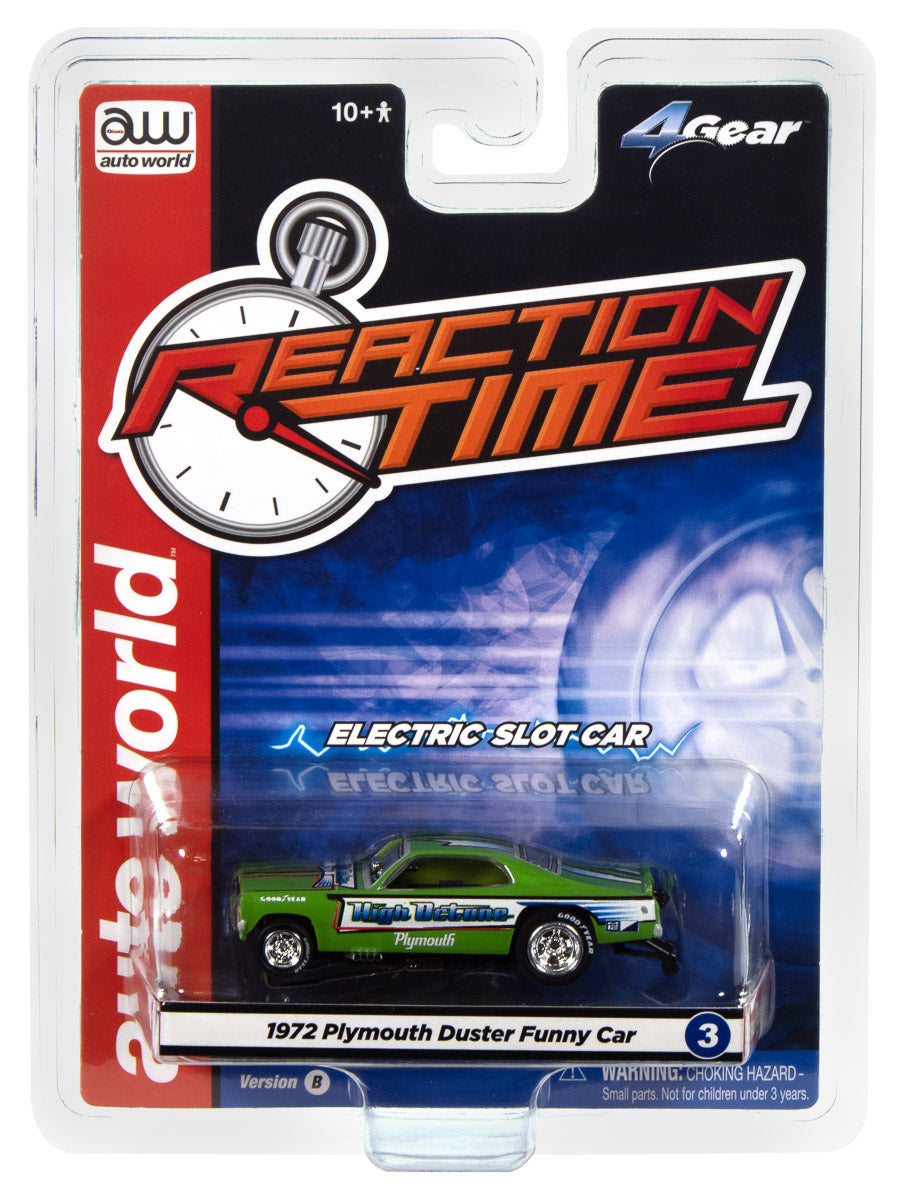 "PRE-ORDER" Auto World 4Gear 1972 Plymouth Duster High Octane FC (Green, Blue, White, Black & Red) HO Scale Slot Car (DUE OCTOBER 2025)