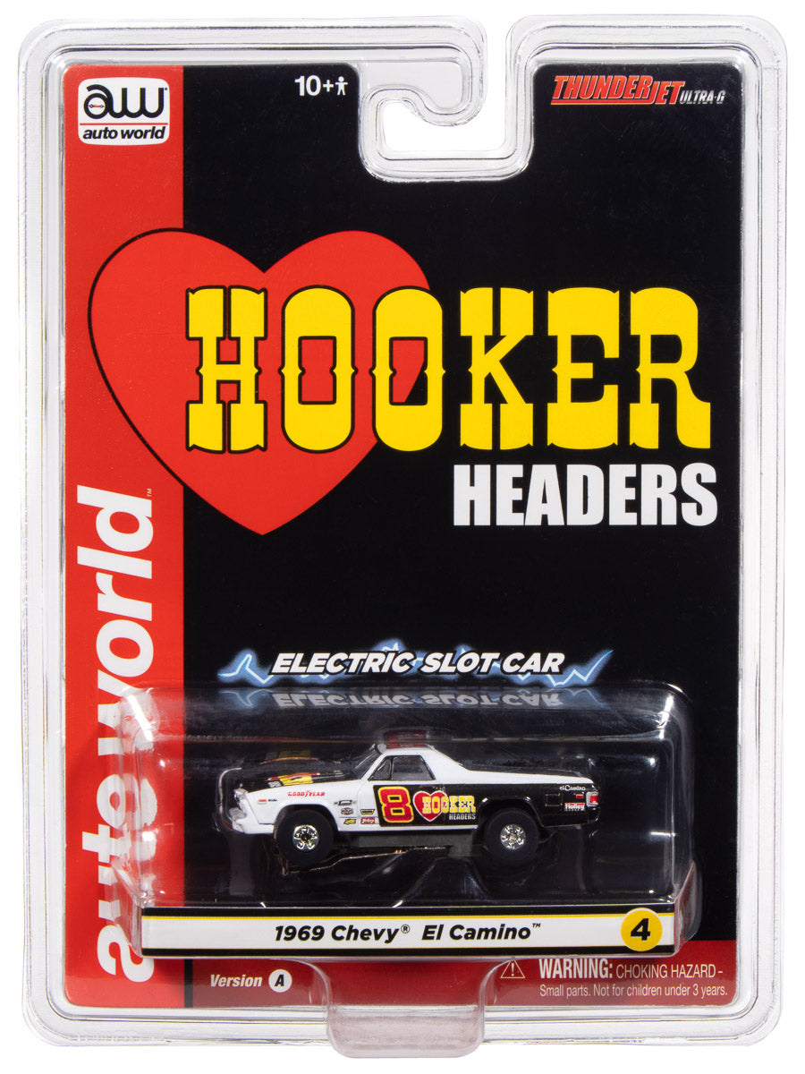 "PRE-ORDER" Auto World Thunderjet 1969 Chevy El Camino (Black & White) HO Scale Slot Car (DUE MARCH 2026) - Auto World Store