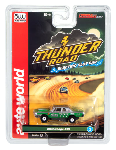 "PRE-ORDER" Auto World Thunderjet 1964 Dodge 330 Pro Stock (Green & Silver) HO Scale Slot Car (DUE OCTOBER 2025)