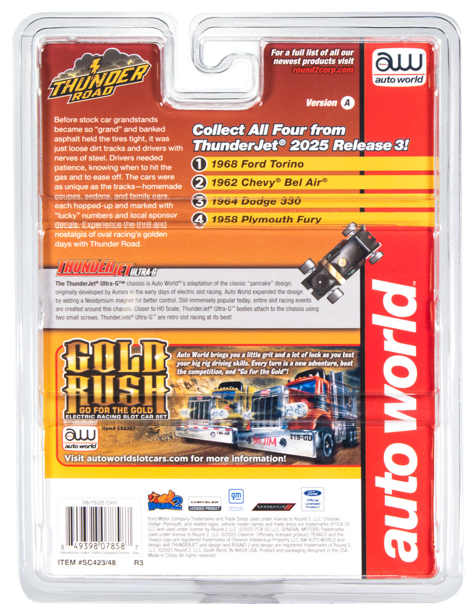 Auto World Thunderjet 1964 Dodge 330 Pro Stock (Yellow & Purple) HO Scale Slot Car