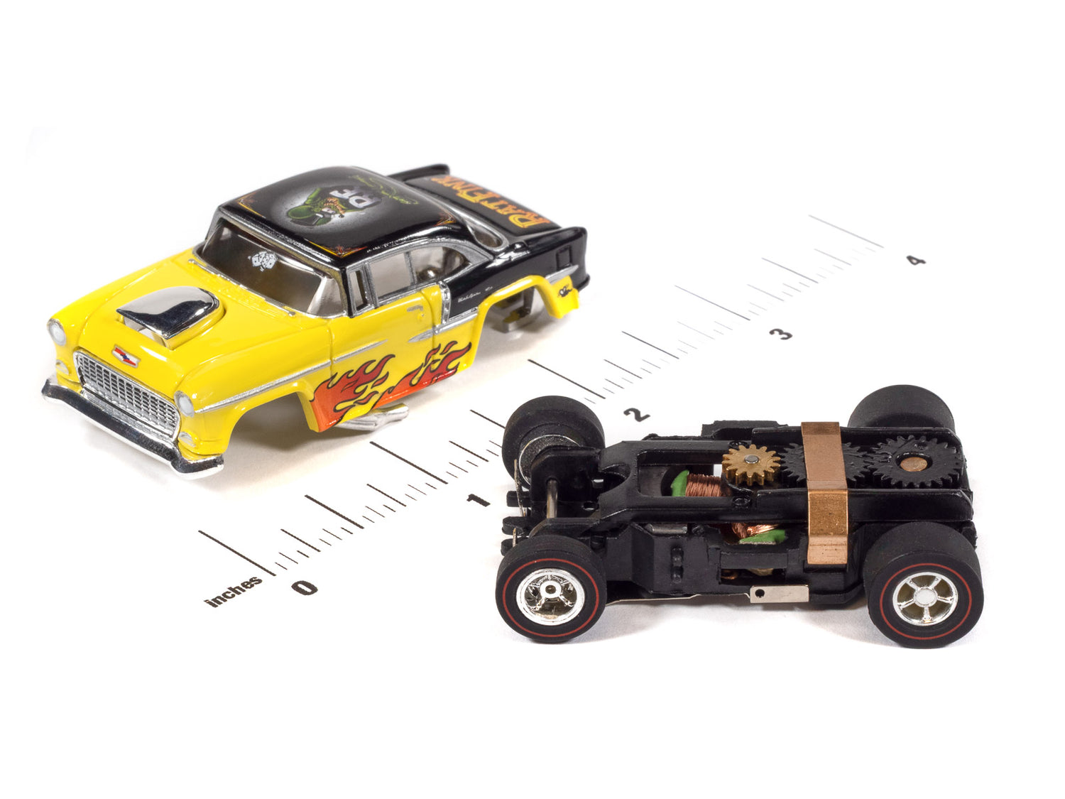 "PRE-ORDER" Auto World Xtraction 1955 Chevy Bel Air Rat Fink Version A (Orange) HO Scale Slot Car (DUE OCTOBER 2026)