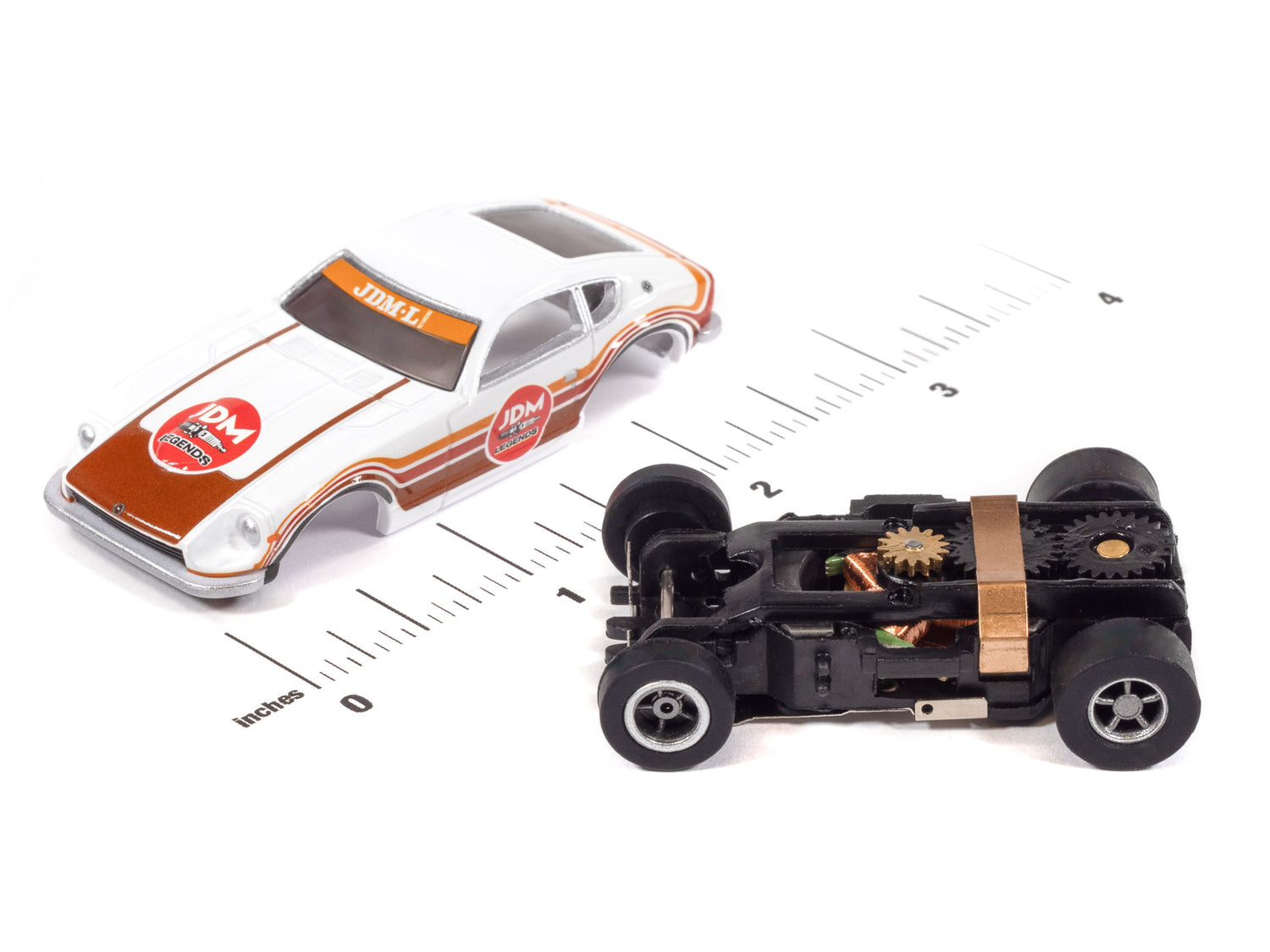 "PRE-ORDER" Auto World Xtraction 1972 Datsun 240Z JDM Legends Version A (White w/Red Orange & Brown) HO Scale Slot Car (DUE OCTOBER 2026)