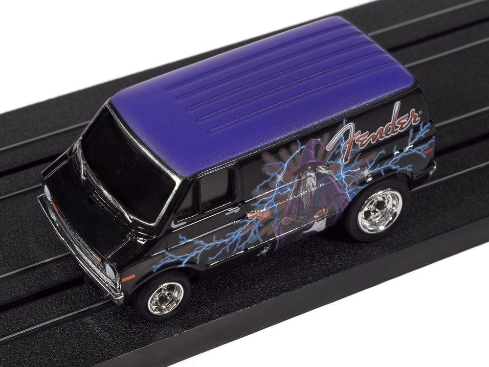 "PRE-ORDER" Auto World 4Gear 4Gear 1973 Dodge Van Fender Version A (Black & Purple w/Wizard Graphics) HO Scale Slot Car (DUE OCTOBER 2026)