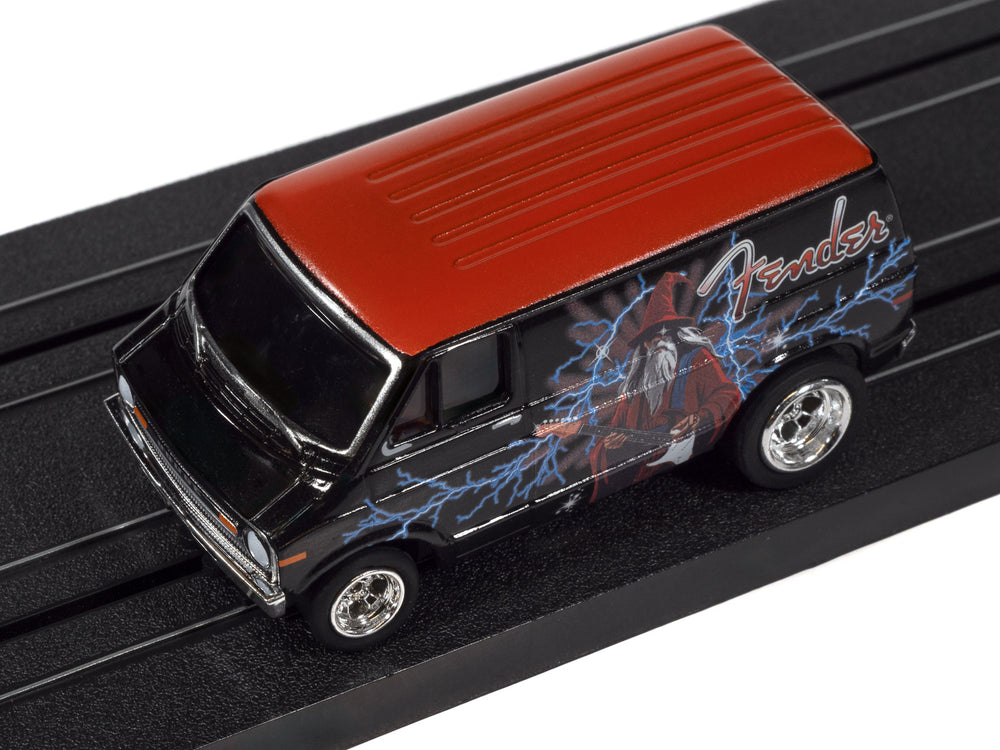 "PRE-ORDER" Auto World 4Gear 4Gear 1973 Dodge Van Fender Version B (Black & Red w/Wizard Graphics) HO Scale Slot Car (DUE OCTOBER 2026)