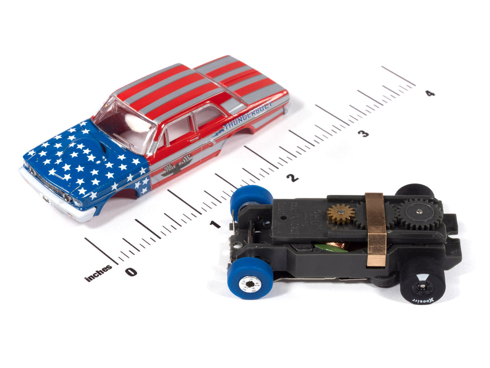 Auto World Thunderjet 1964 Ford Thunderbolt Version B (Silver, White, Red & Blue) HO Scale Slot Car
