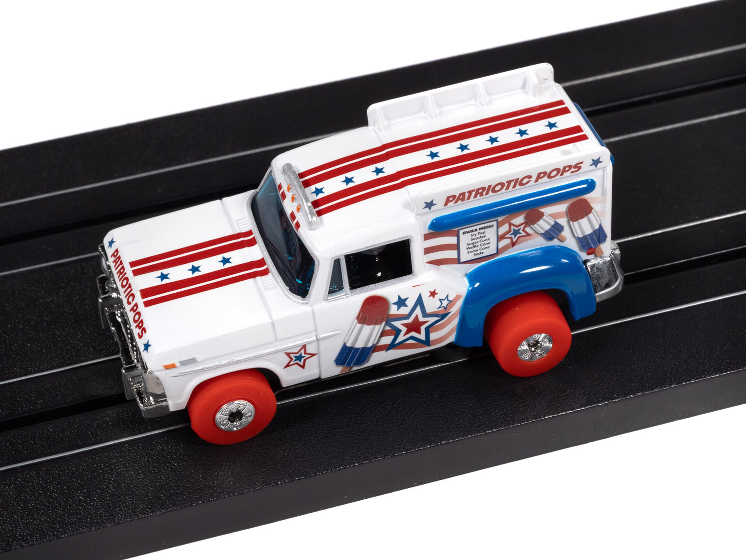 Auto World Thunderjet Ice Cream Truck Version A (White, Red & Blue) HO Scale Slot Car