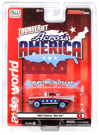 "PRE-ORDER" Auto World Thunderjet 1957 Chevy Bel Air Verison B (Red, Blue & White) HO Scale Slot Car (DUE JULY 2026)