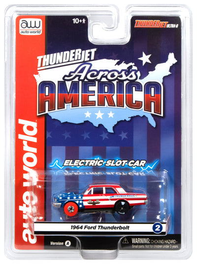 "PRE-ORDER" Auto World Thunderjet 1964 Ford Thunderbolt Version A (White, Red & Blue) HO Scale Slot Car (DUE JULY 2026)