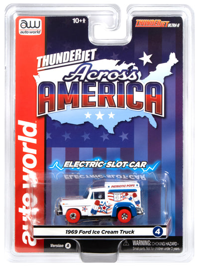 "PRE-ORDER" Auto World Thunderjet Ice Cream Truck Version A (White, Red & Blue) HO Scale Slot Car (DUE JULY 2026)